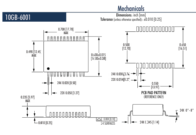 iNRCORE 10GB-6001 10G BASE-T變壓器模塊尺寸圖