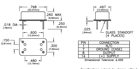 HC13R5/HC14R5/HC15R5/HC16R5/HC17R5 14引腳DIP封裝HCMOS振蕩器Connor-Winfield