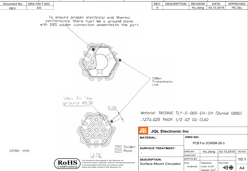 JQL JCSM26K5T29K5A2 SMT環形器 JQL JCSM26K5T29K5A2 SMT環形器