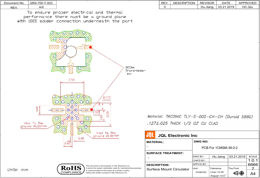 JCSM37K75T39K25 Ka頻段表面貼裝環行器